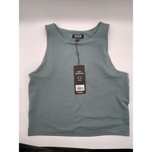Express Womens Compression Body Contour High Neck Cropped Tank Top Sz L Teal NWT